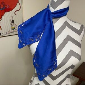 Royal Blue Silky Crocheted Pointed Neck Scarf